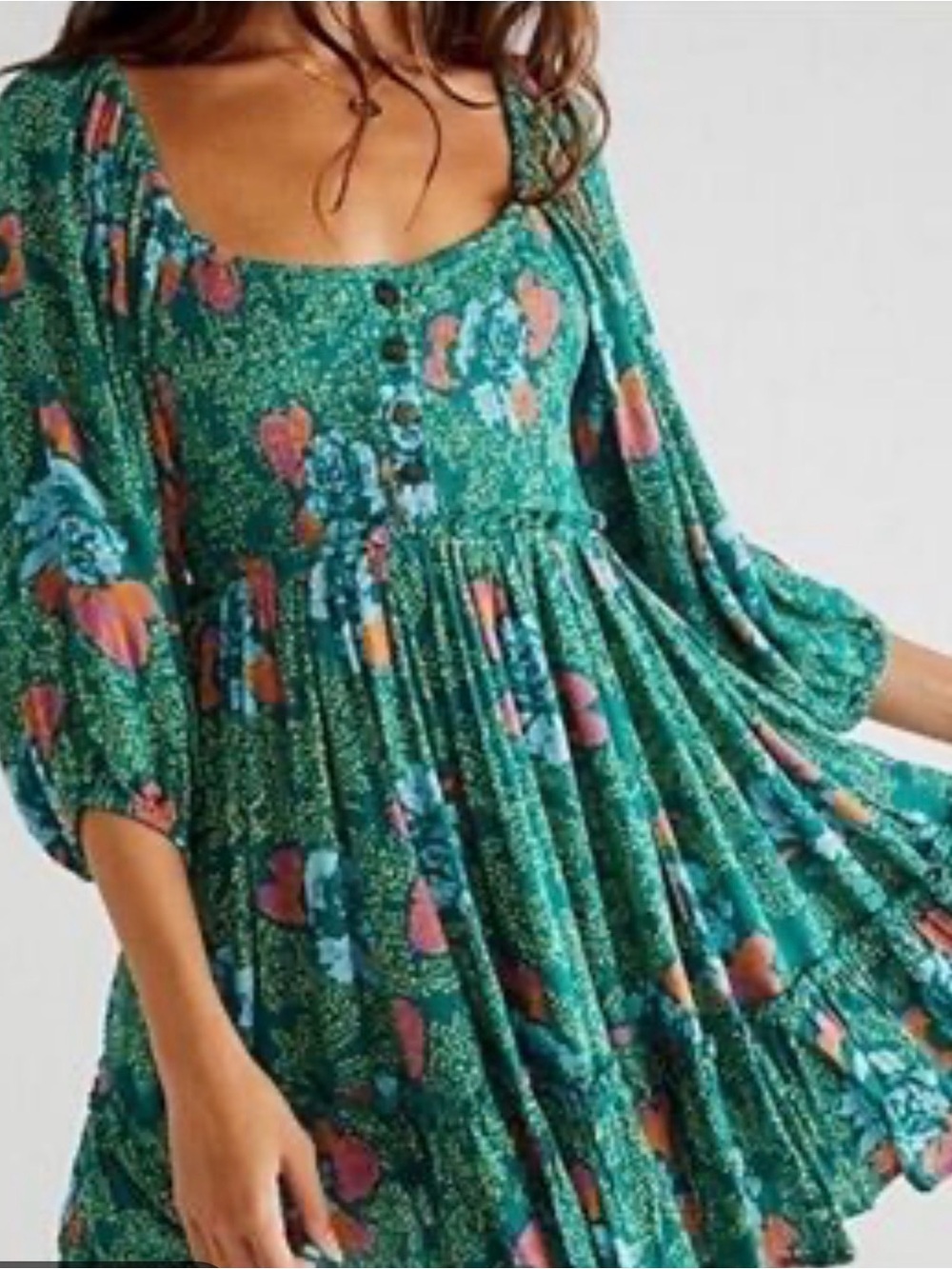 Brand New!! Free People Endless Summer Picnic Smocked Mini Dress Green Floral